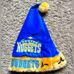 Denver Nuggets NBA Santa hat, in blue and yellow.